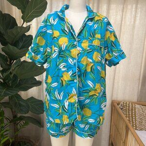 Printfresh Organic Cotton Lemon Botanical Pajama Set Cute Cottagecore Sleep, XL